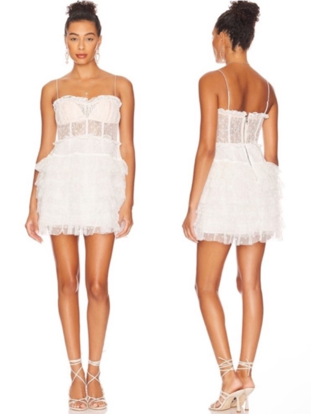 For Love And Lemons Jules Mini Dress in White Lace Ruffle Size Large